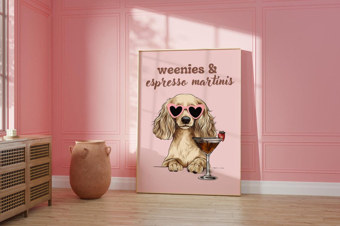 Weenies And Espresso Martinis Dachshund Heart Sunglasses Pink Poster - Image 2