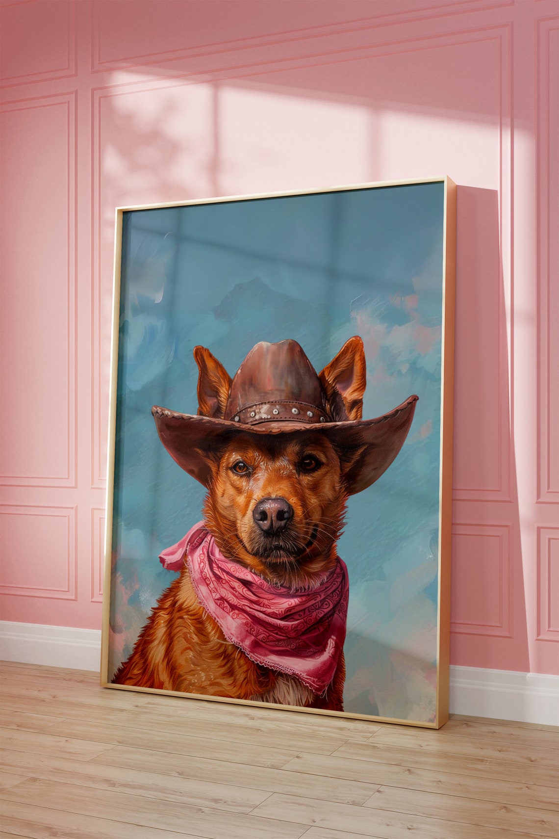 Dog Cowgirl Hat Print Pink Print Vintage Art Western Girly Preppy Trendy Wall Art Puppy Print Cowgirl Hat Print Funky Western Art