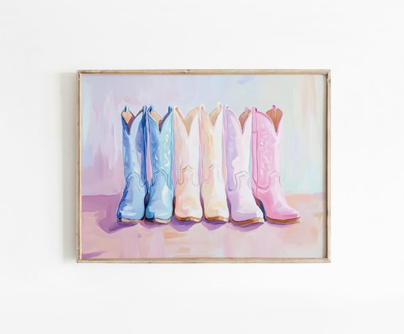 Cowgirl Boots Art Print, Preppy Western Decor