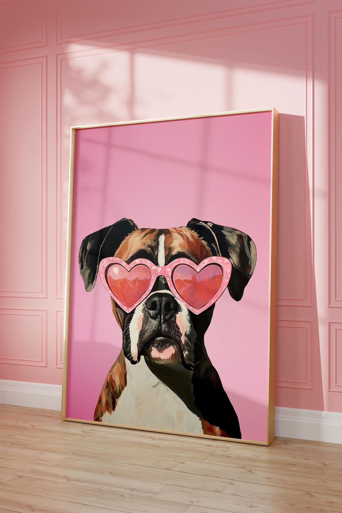 Pink Boxer Dog Preppy Kids Room Art Print
