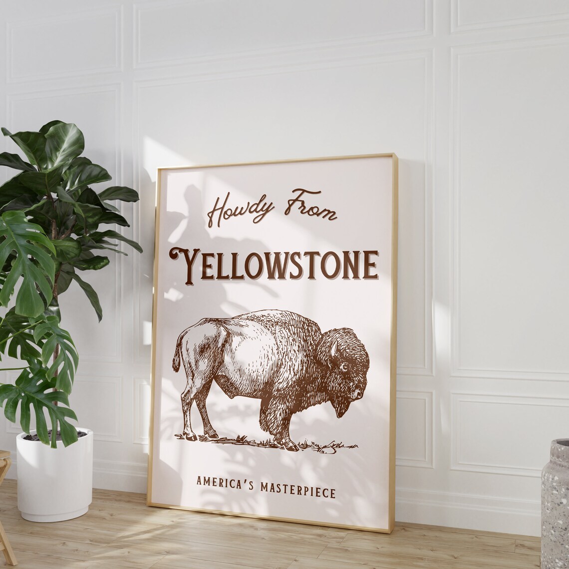 Howdy From Yellowstone Vintage Bison National Park Travel Poster