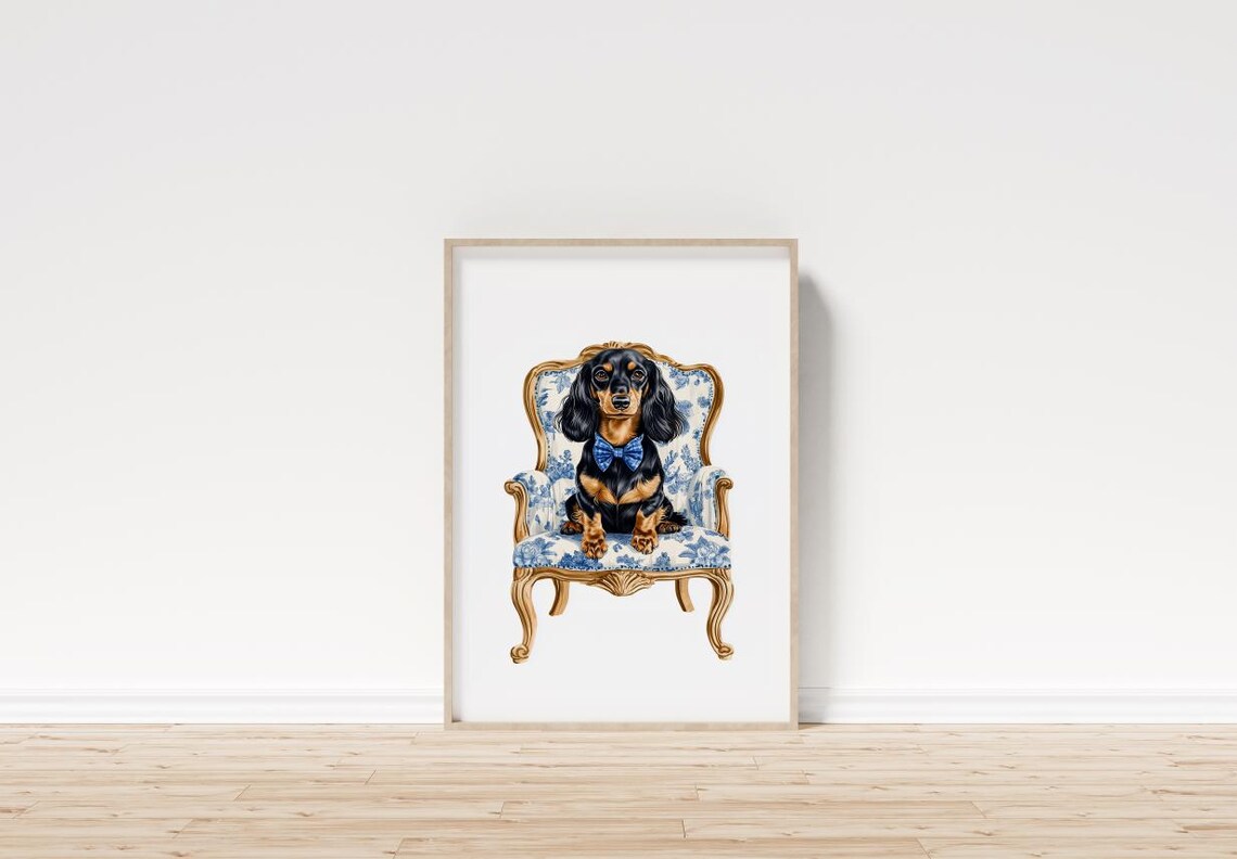 Preppy Dachshund Chinoiserie Aesthetic Dog Art Print
