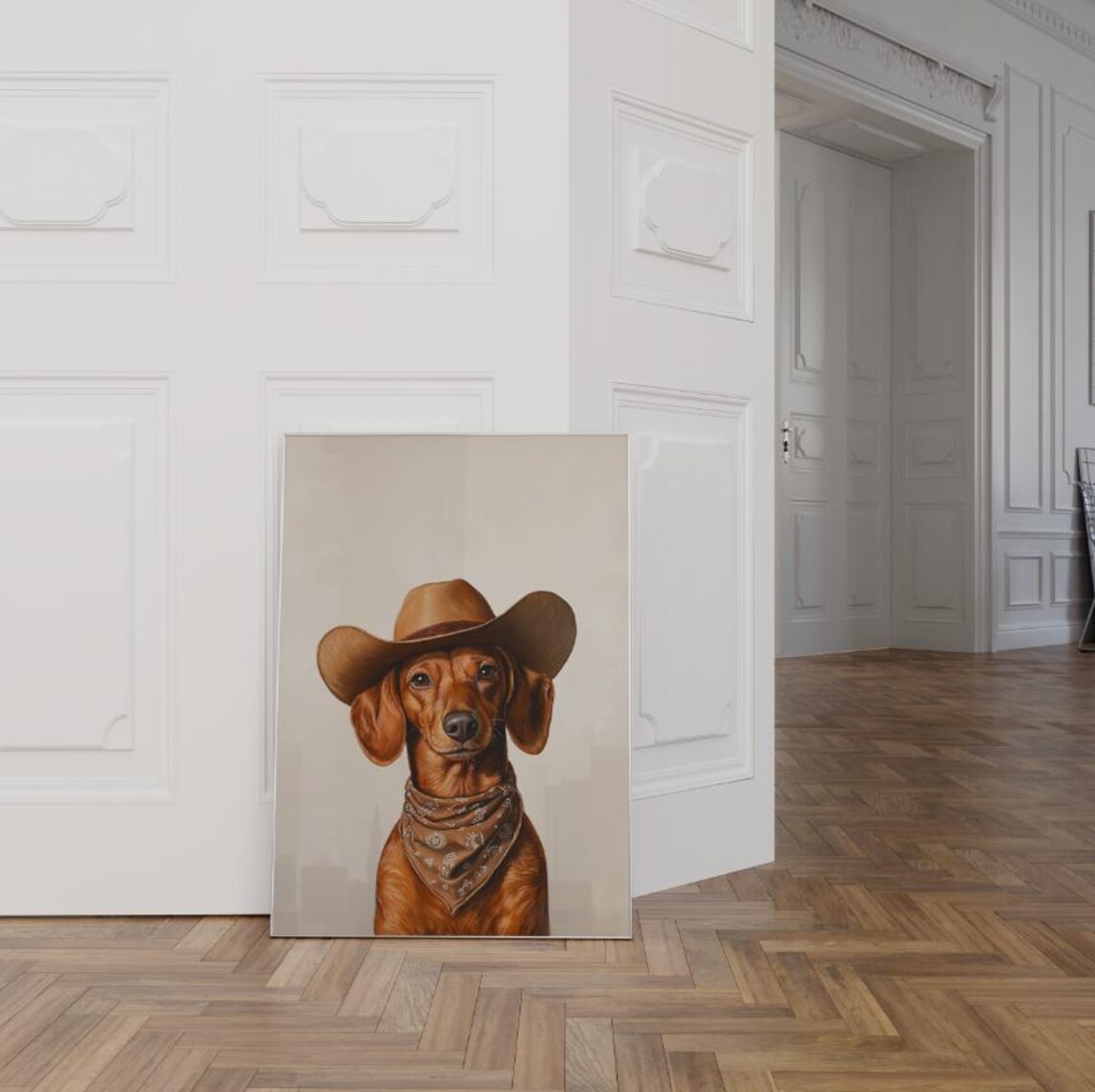 Red Dachshund Dog Vintage Western Art Print