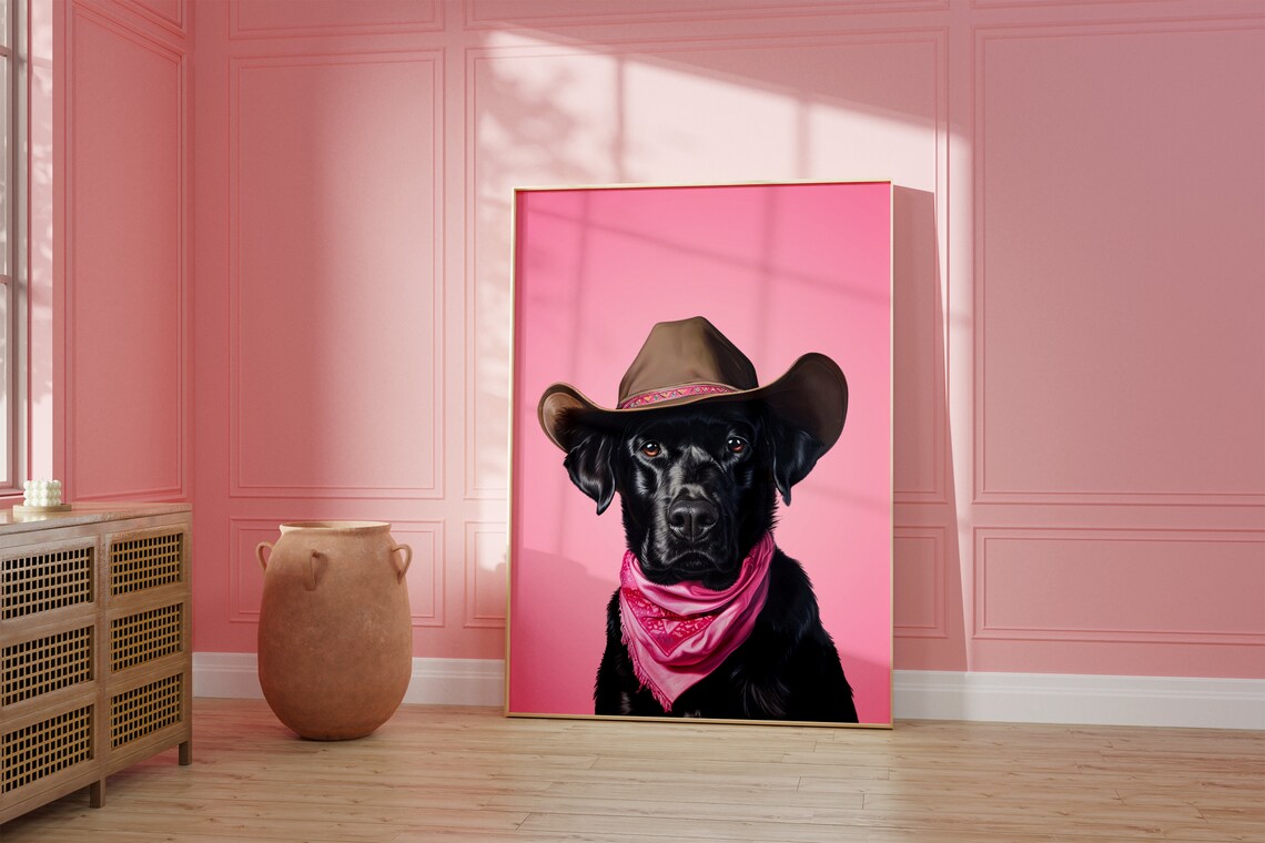 Black Labrador Cowgirl Hat Print, Vintage Western Art - Image 2