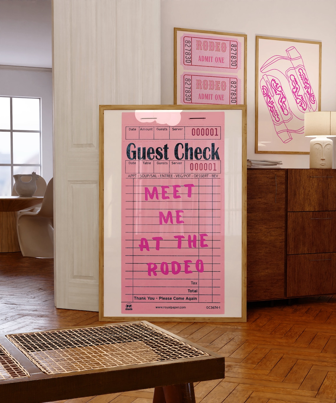 Meet Me At The Rodeo Pink Vintage Guest Check Quote Poster Dorm - Image 2
