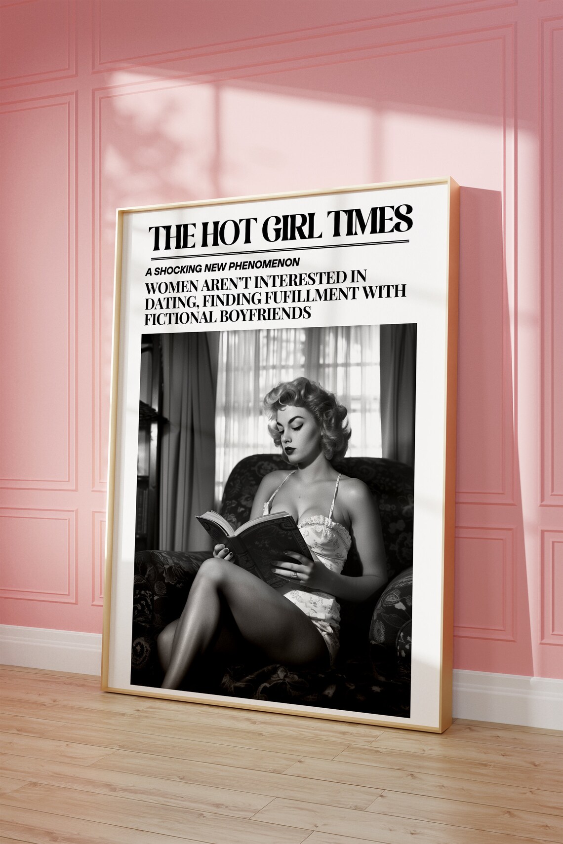 Hot Girl Times Fictional Boyfriends Funny Book Lover Pink Poster - Image 2