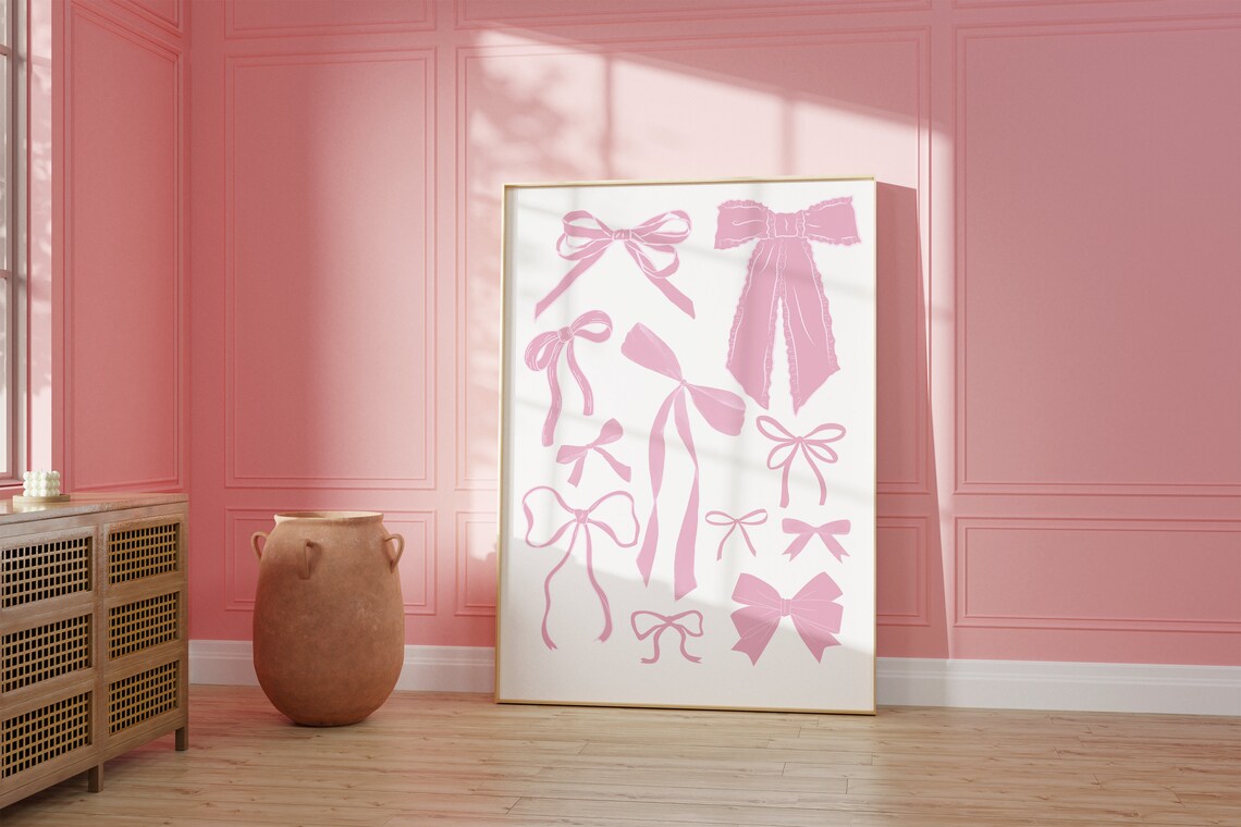 Pink Ribbon Bows Collection Coquette Nursery Girl Room Wall Art - Image 2