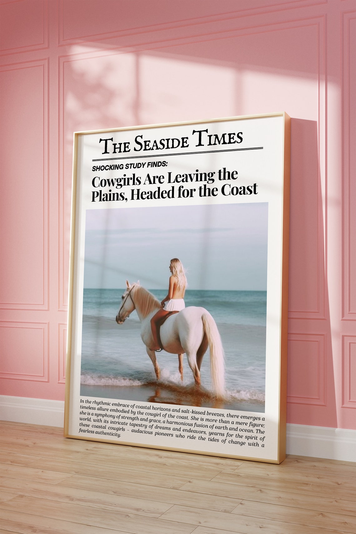 Coastal Cowgirl Wall Art Newspaper Print Wall Art Cowgirl Aesthetic Western Art Vintage Bar Cart Dorm Retro Surfing Wall Art