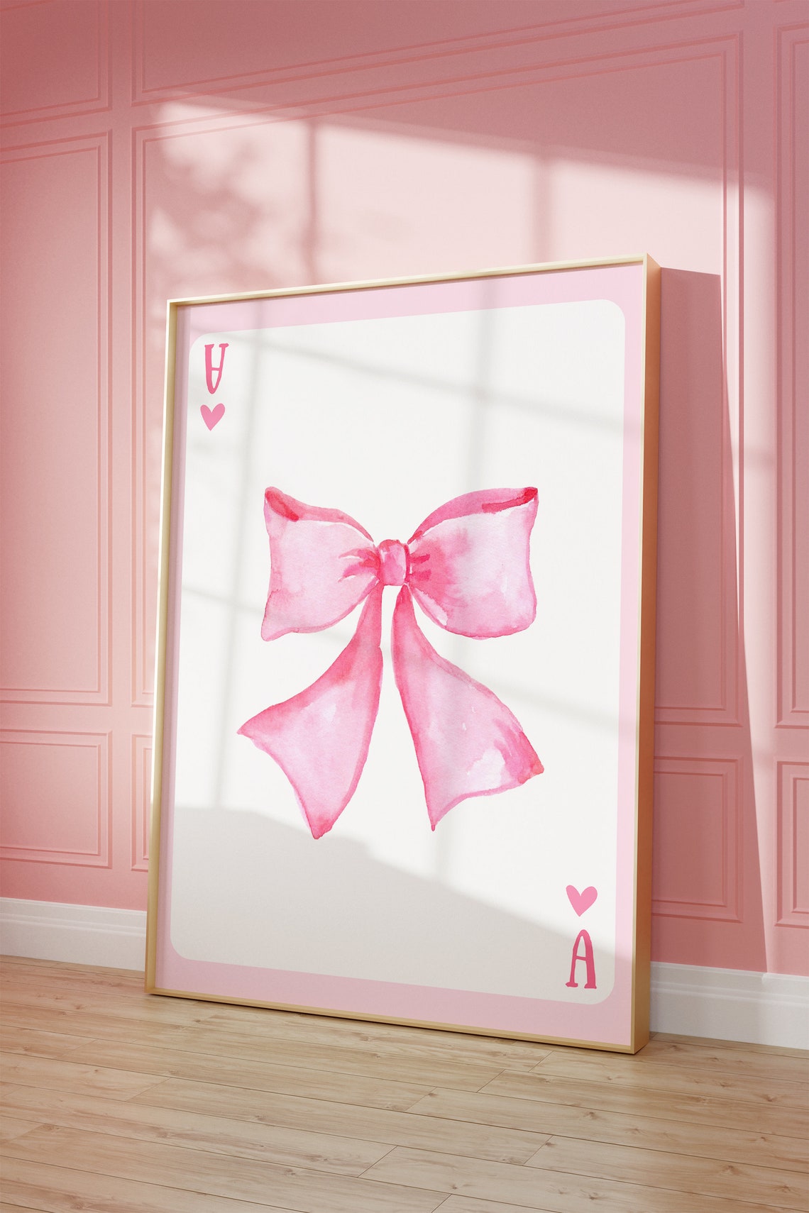 Pink Watercolor Bow Ace Of Hearts Playing Card Coquette Poster