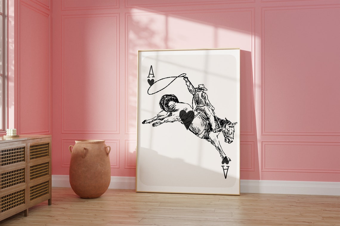 Cowboy Playing Card Vintage Cowboy Rodeo Cowboy Western Print Cowgirl Western Aesthetic Western Decor Preppy Pink Art - Image 2