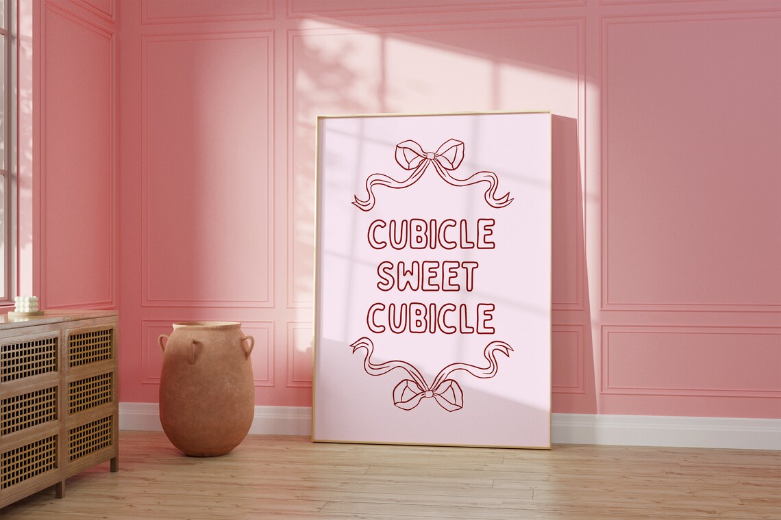 Pink Bow Coquette Hair Ribbon Office Art Print - Image 2