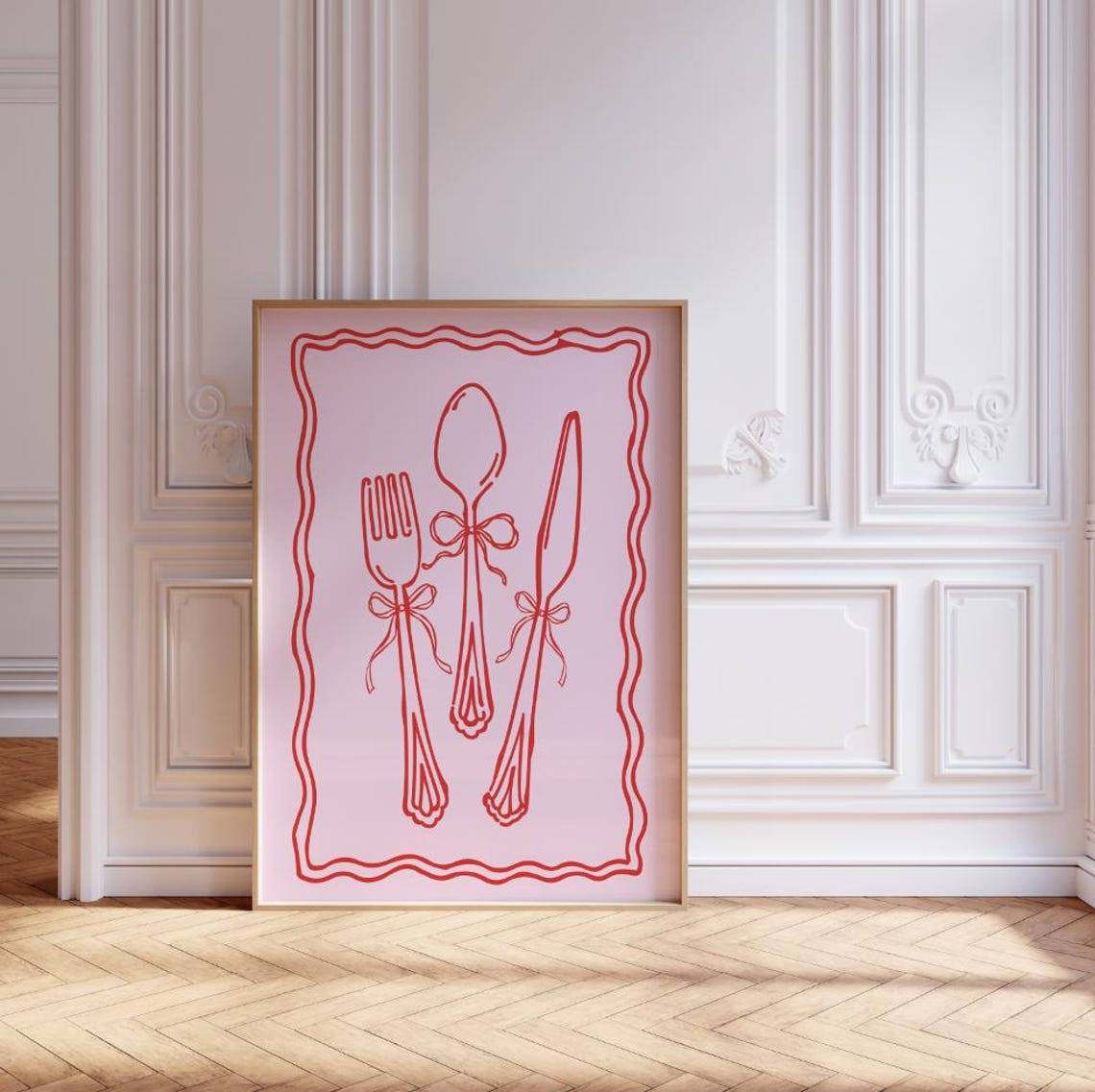 Pink Coquette Cutlery Line Art Playful Kitchen Dining Poster