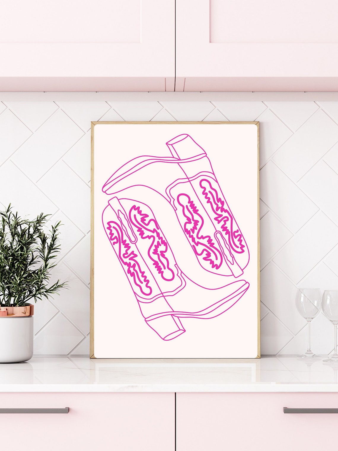 Pink Cowgirl Cowboy Boots Art Print Pink Western Art Print Preppy Cowgirl Decor Coastal Cowgirl Art Cowgirl Dorm Decor Print