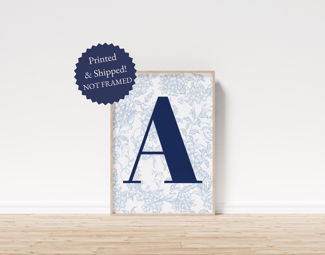 Custom Initial Chinoiserie Blue Dorm Art Print