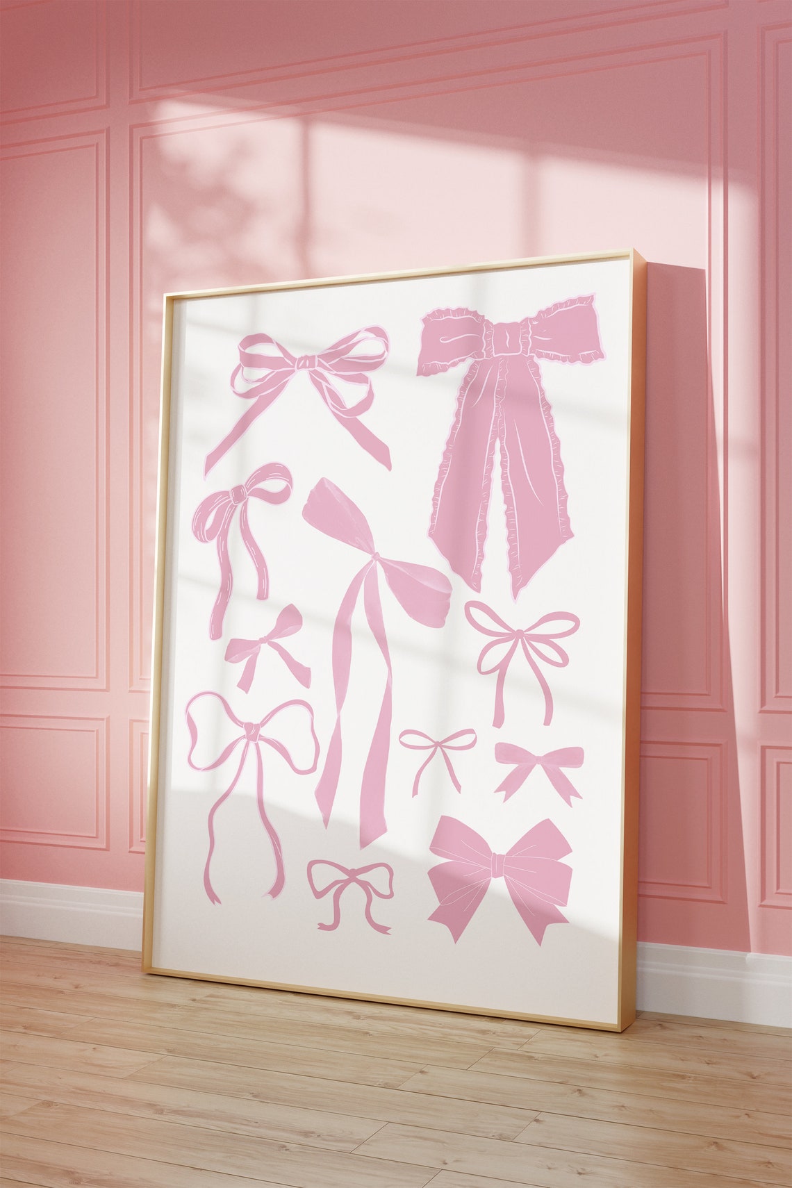 Pink Ribbon Bows Collection Coquette Nursery Girl Room Wall Art