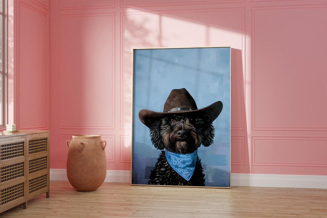 Dog Goldendoodle Cowgirl Hat Vintage Art Print - Image 2