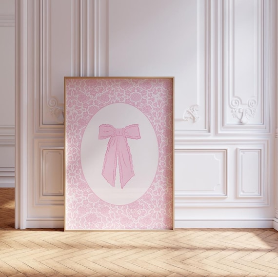 Pink Lace Ribbon Bow Coquette Balletcore Style Girls Room Poster