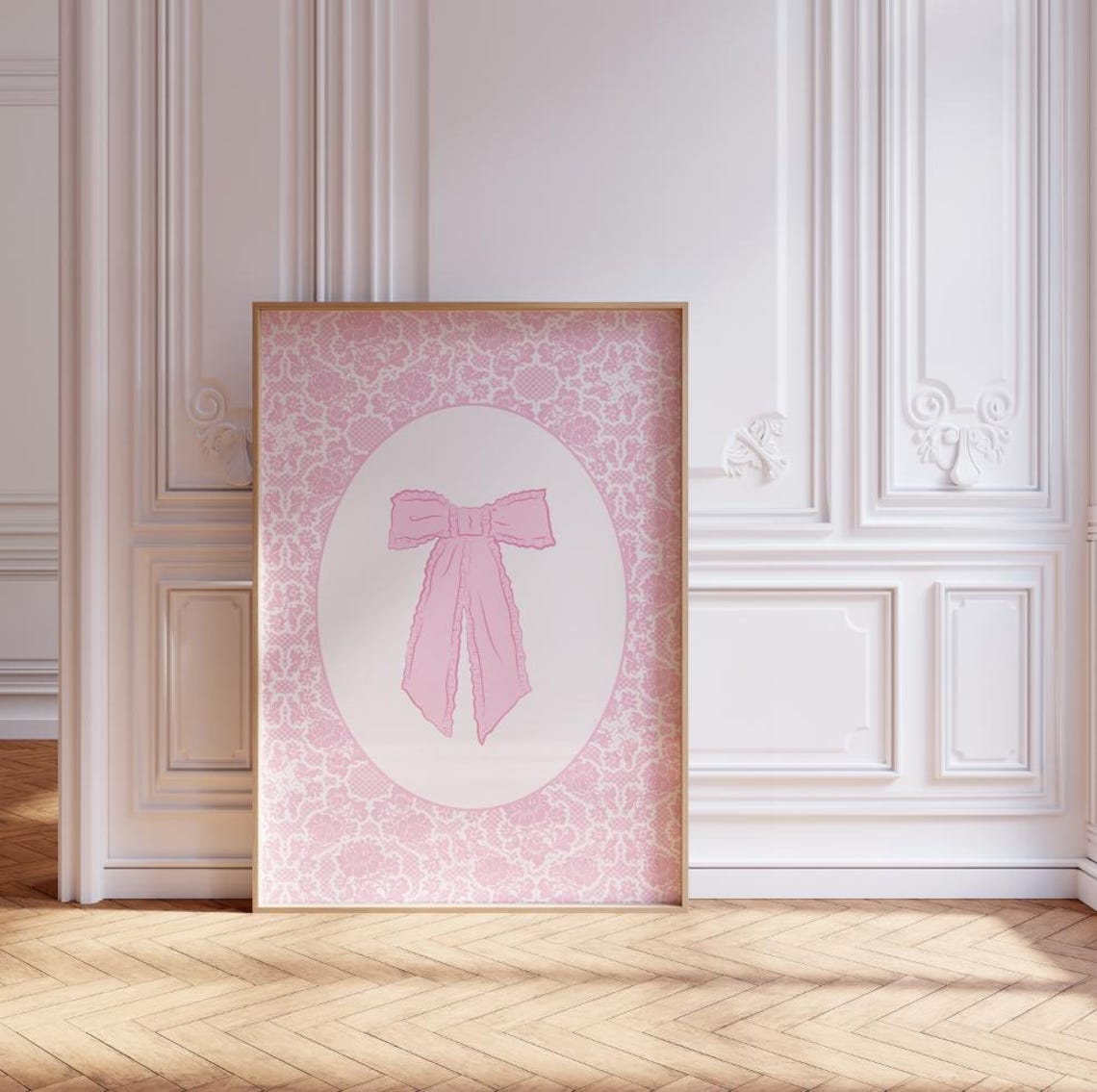 Pink Lace Ribbon Bow Coquette Balletcore Style Girls Room Poster