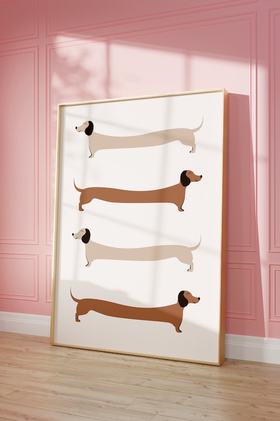 Neutral Aesthetic Dachshund Kids Room Art Print
