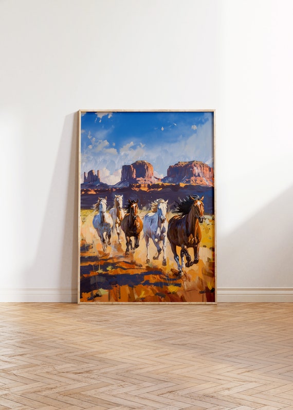Vintage Cowboy Wall Art Western Painting Wall Art Newspaper Poster Pink Desert Art Vintage Bar Cart Dorm Decor Wall Art