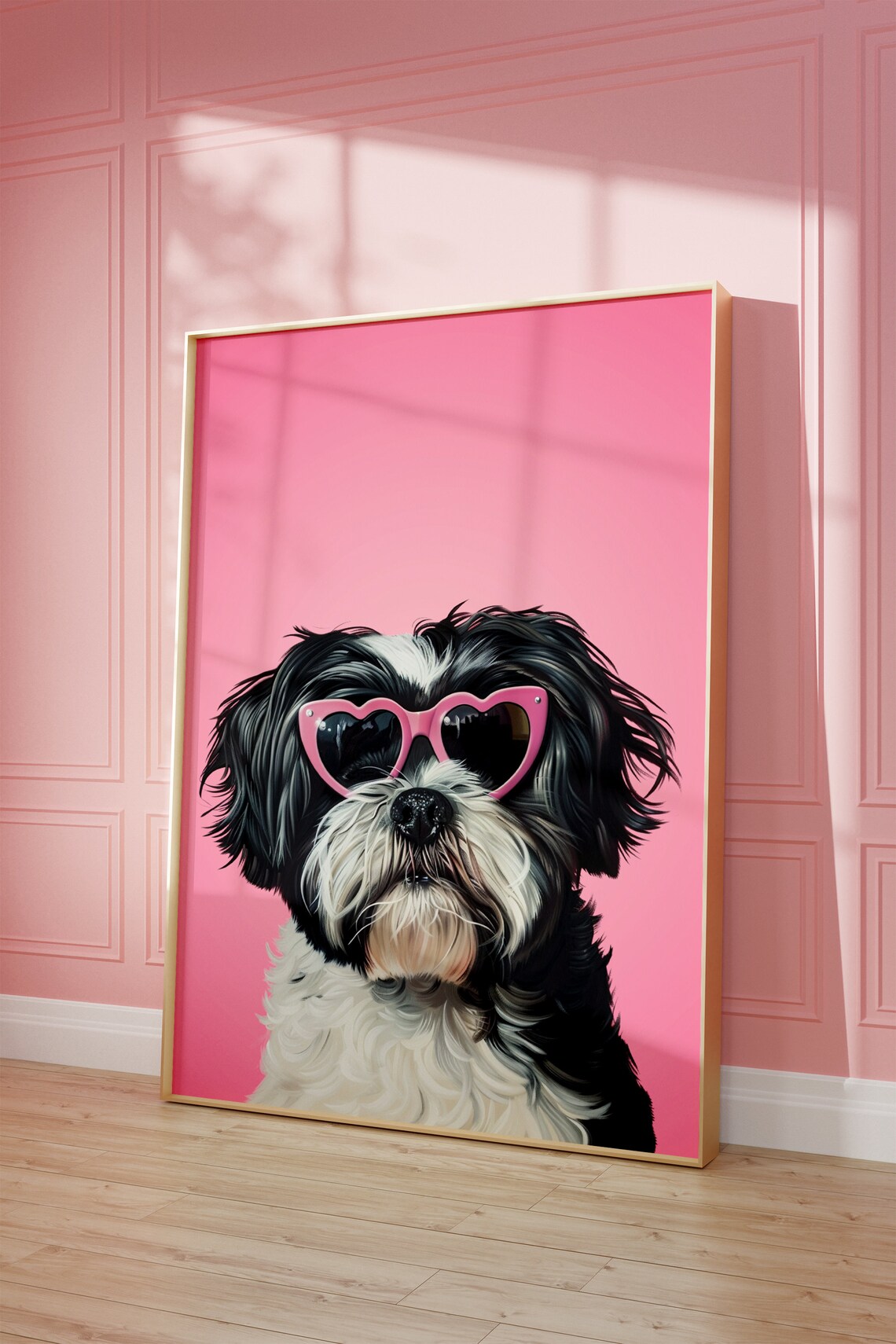 Pink Shih Tzu Funky Preppy Art Print, Kids Room
