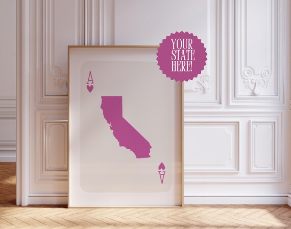 Customizable Pink State Silhouette Ace of Hearts Playing Card Print
