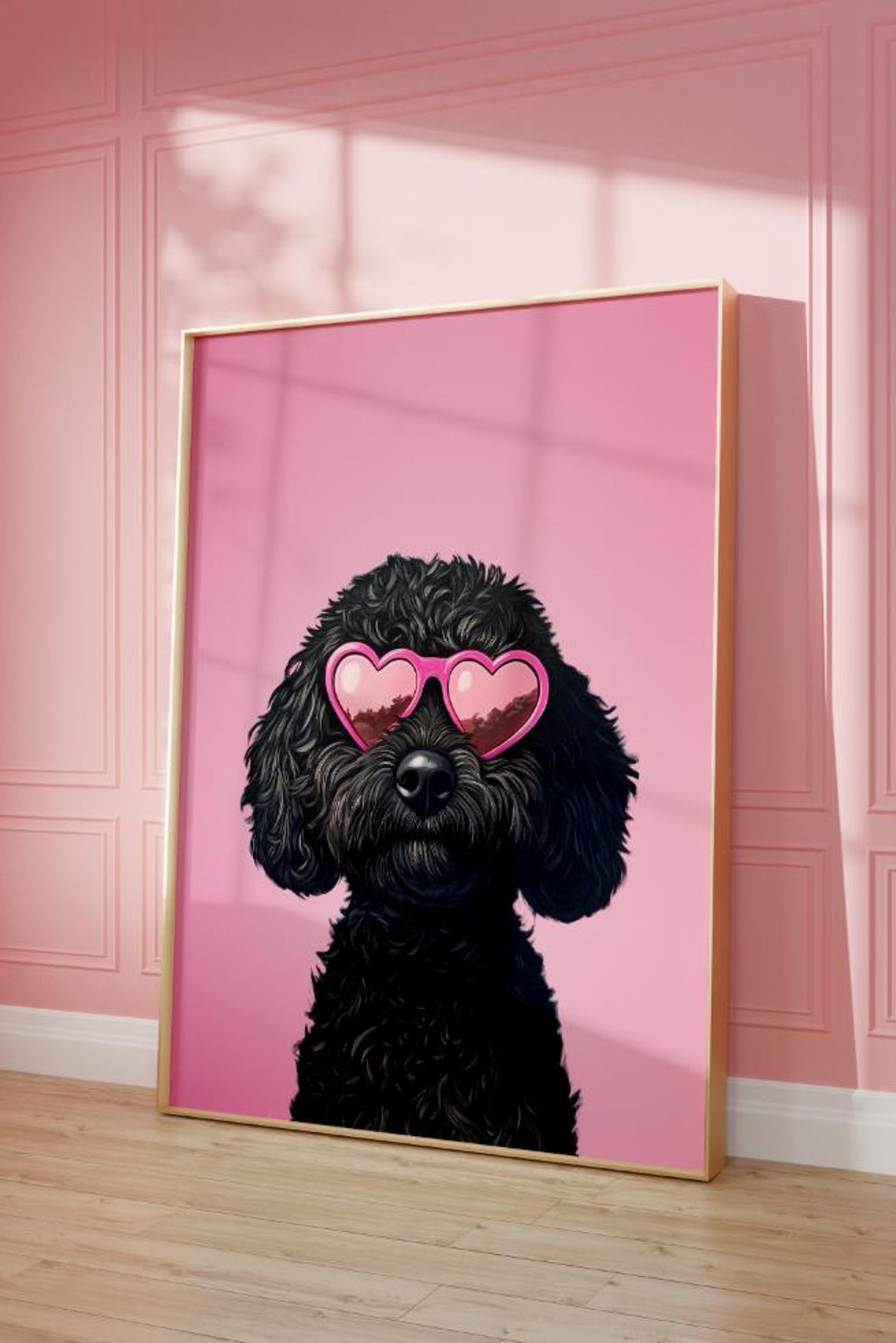 Pink Goldendoodle Dog Print, Funky Kids Room Decor