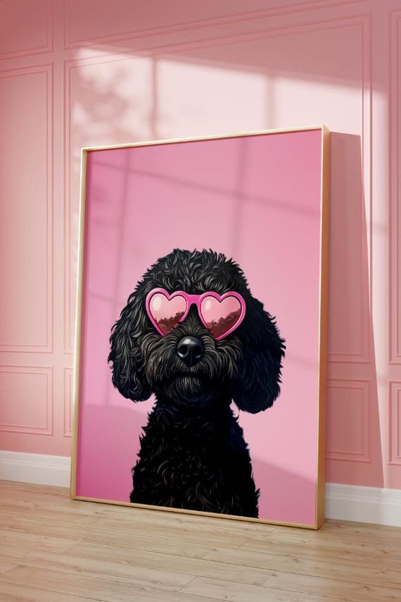 Pink Goldendoodle Dog Print, Funky Kids Room Decor