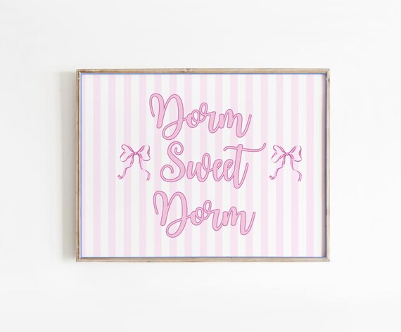 Dorm Sweet Dorm Pink Stripe Bow Retro Print Apartment Wall Decor