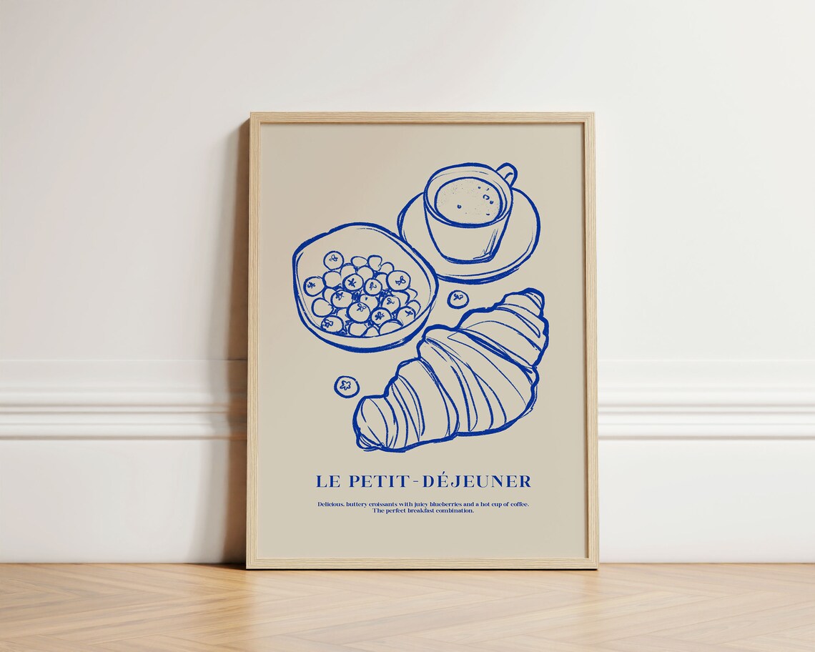 Croissants and Blueberries Breakfast Art Print