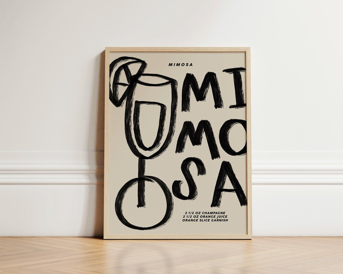 Mimosa Cocktail Recipe Champagne Orange Juice Bar Cart Poster