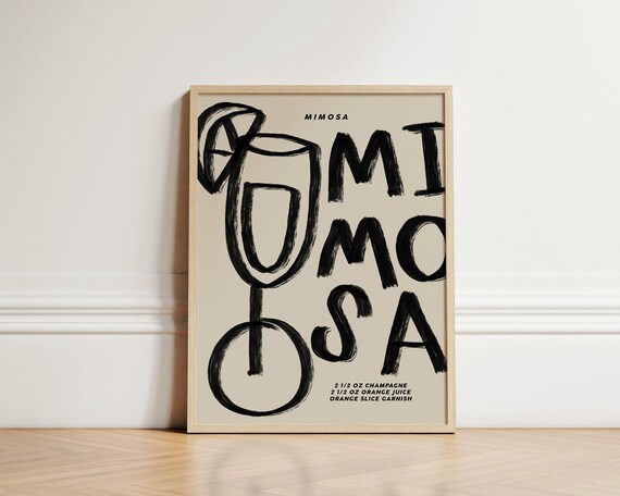 Mimosa Cocktail Recipe Champagne Orange Juice Bar Cart Poster