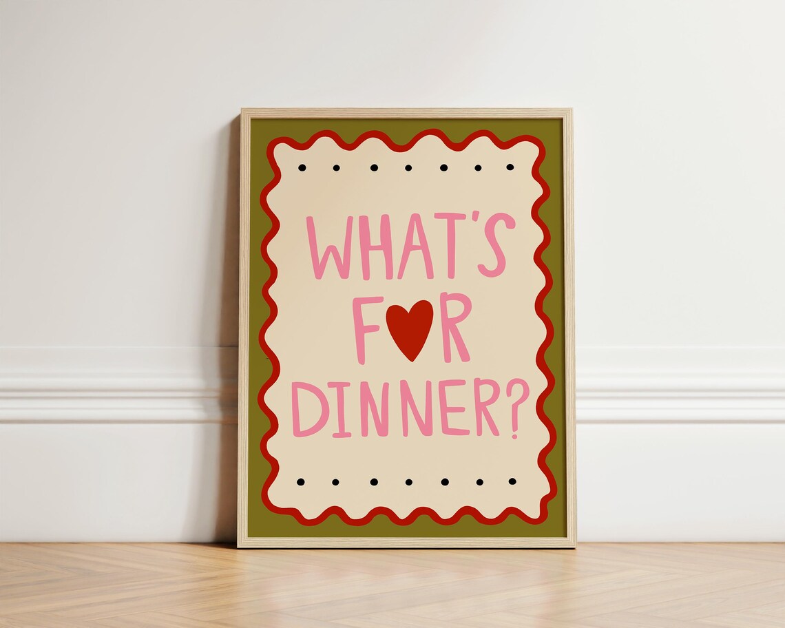 Whats For Dinner Typography Art Print, Kitchen Decor
