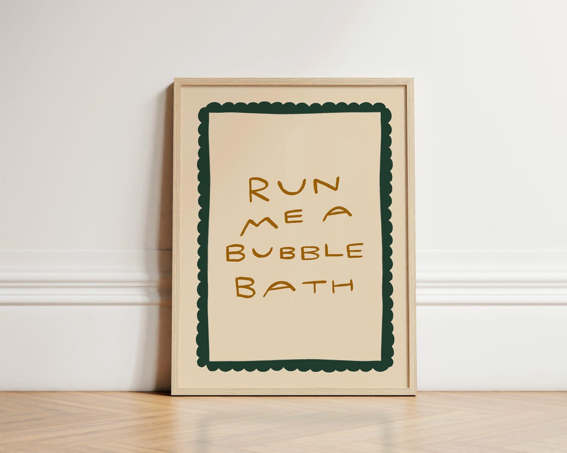 Run Me a Bubble Bath Funny Quote Gold Typography Bathroom Wall Poster
