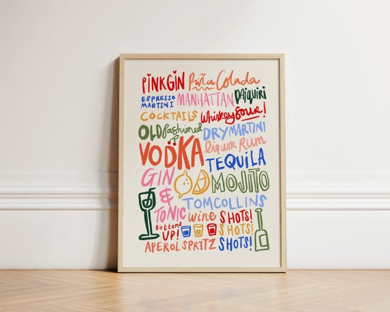 Cocktail Drinks Bar Print, Kitchen Home Decor