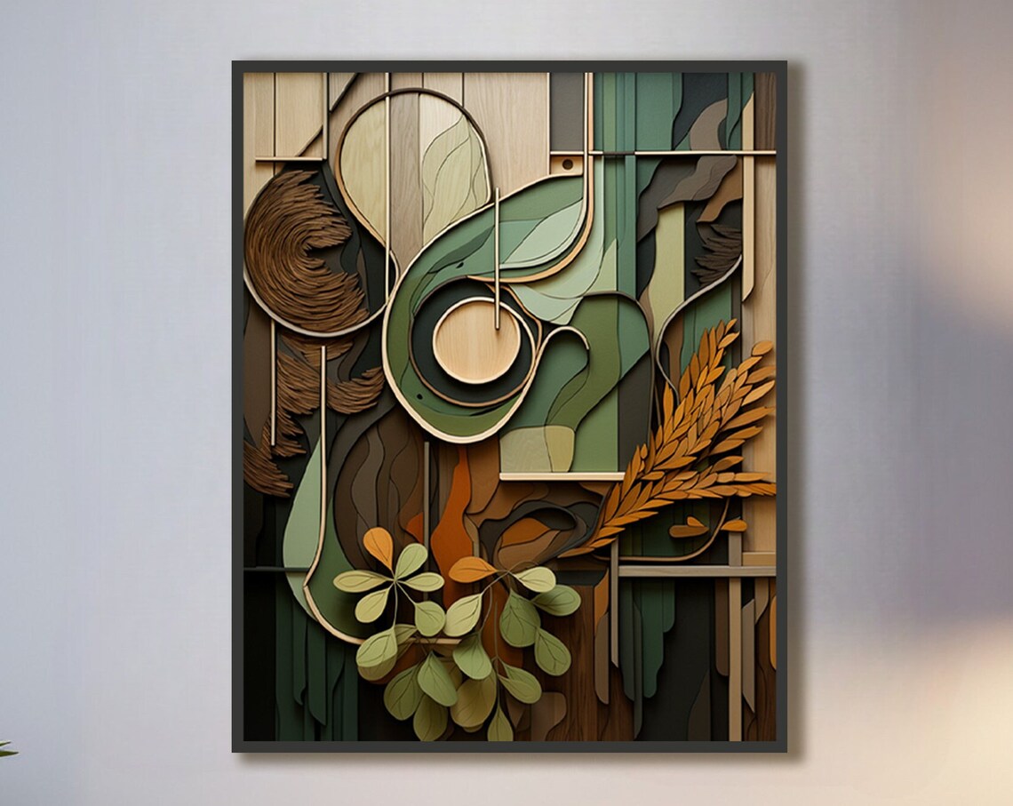 Boho Botanical Shapes Art Print, Neutral Decor
