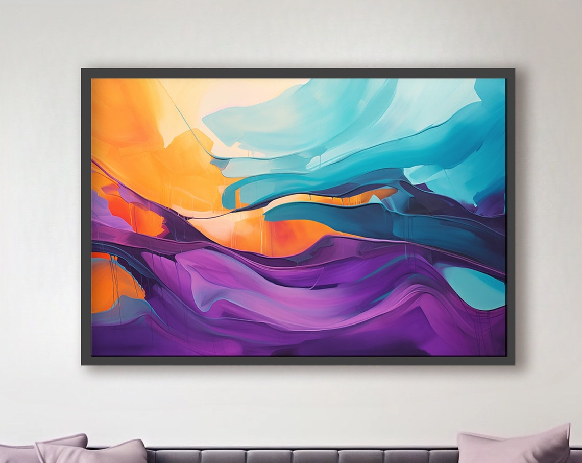 Abstract Wall Art Bold Beautiful Purple Orange And Teal Poster Home Decor Over The Sofa Modern Art Home Office Decor Statement Piece