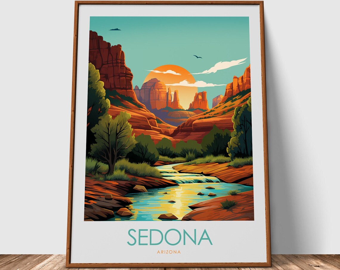 Sedona Arizona Red Rock Canyon Creek Sunset Minimal Travel Poster - Image 3