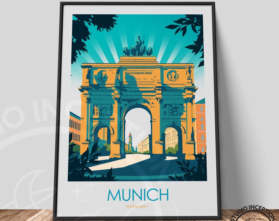 Munich Germany Siegestor Triumphal Arch Sun Vintage Travel Poster - Image 3