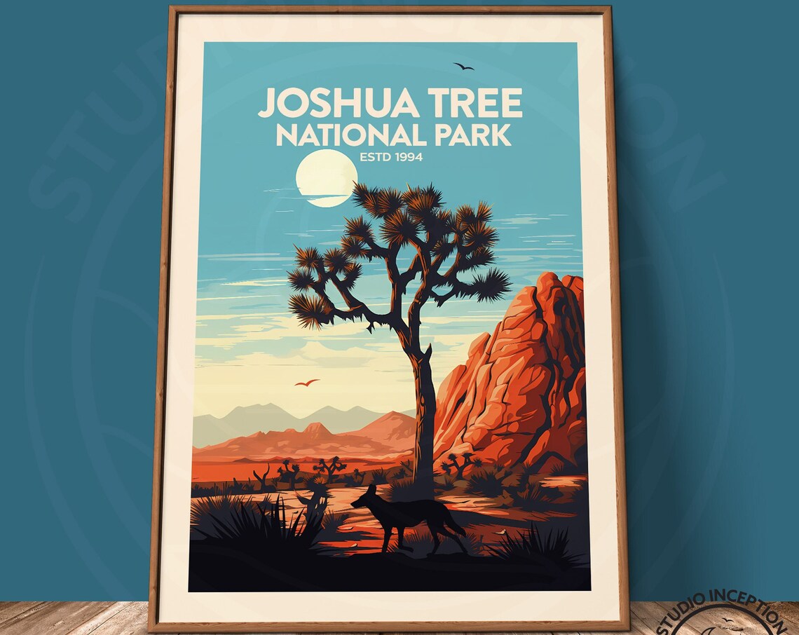 Joshua Tree National Park Est 1994 Desert Moon Coyote Travel Poster - Image 2