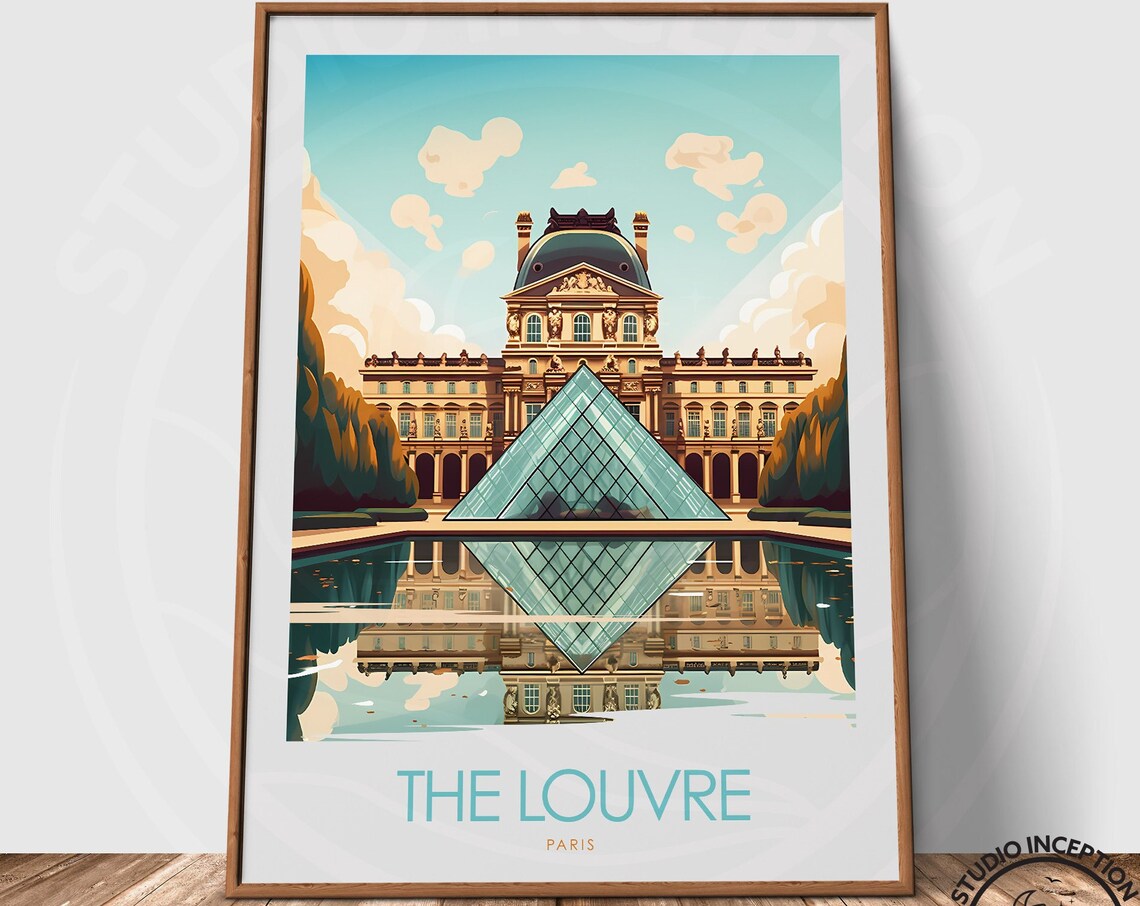 The Louvre Paris Glass Pyramid Museum Reflection Travel Poster - Image 3
