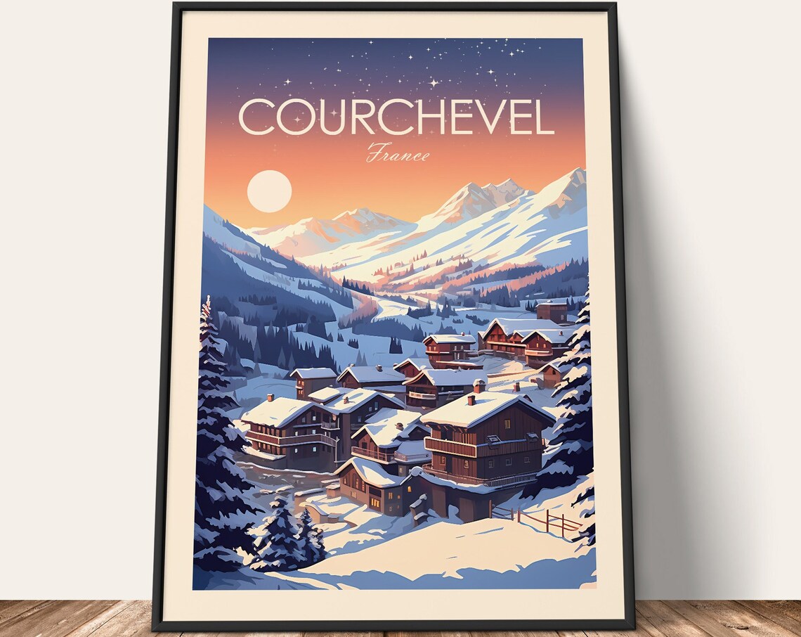Courchevel France Ski Resort Village Snowy Alpine Peaks Travel Poster - Image 3