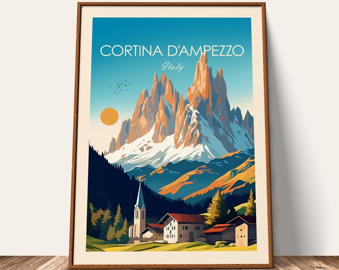 Cortina dAmpezzo Italy Dolomite Peaks Alpine Ski Village Travel Poster - Image 2