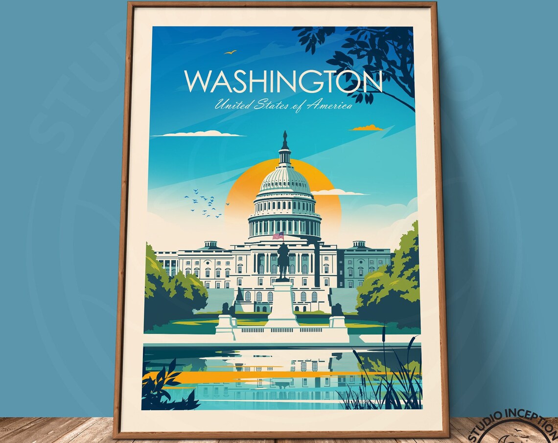 Washington DC Travel Poster, Cityscape Art Decor - Image 3