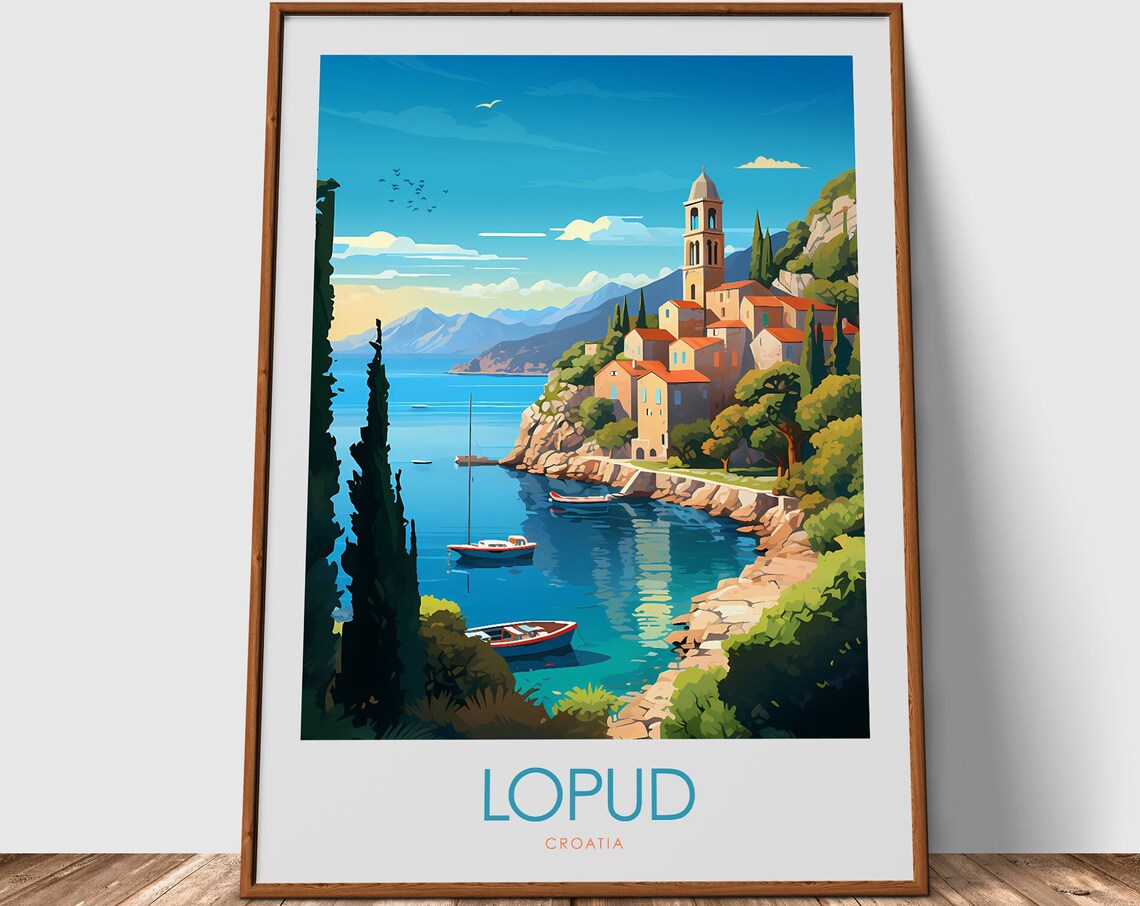 Lopud Croatia Dalmatian Coast Island Village Sunny Harbor Poster - Image 3