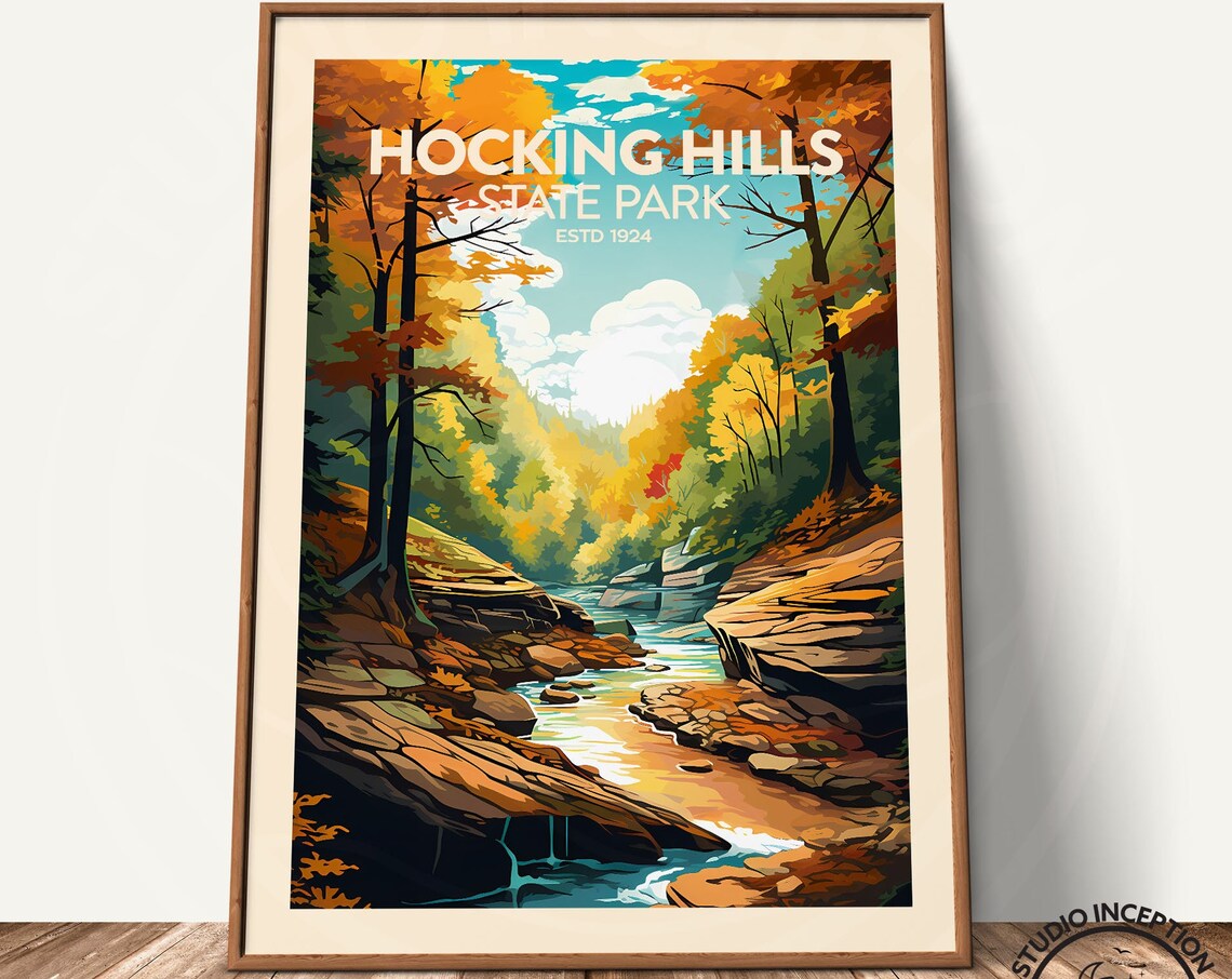 Hocking Hills State Park Travel Poster, Ohio Art - Image 3