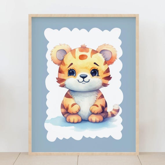 Baby Tiger Wall Art Jungle Safari Nursery Animal Decor Cute Kids Room Artwork Playroom Print