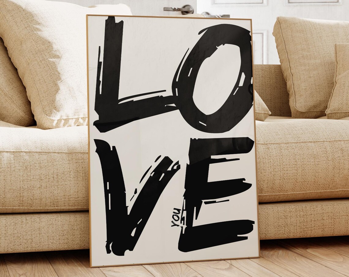 Black and White Love You Retro Art Print