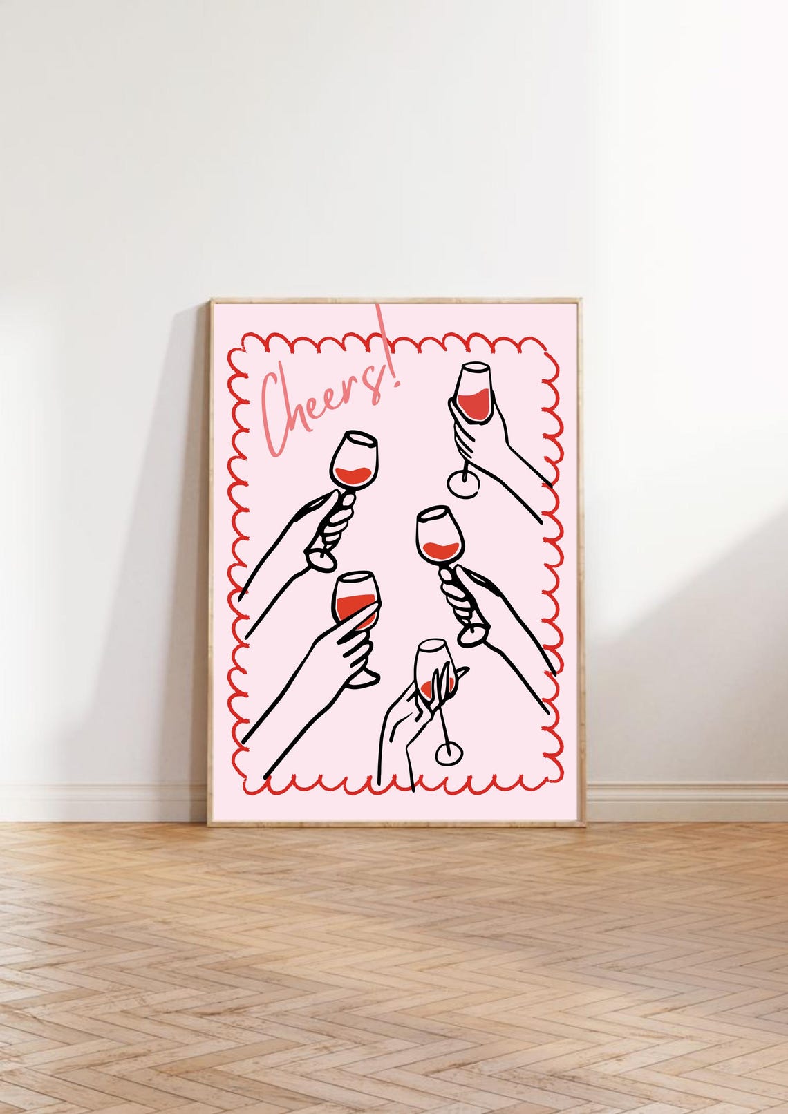Cheers Toasting Wine Glasses On A Pink Celebration Kitchen Poster