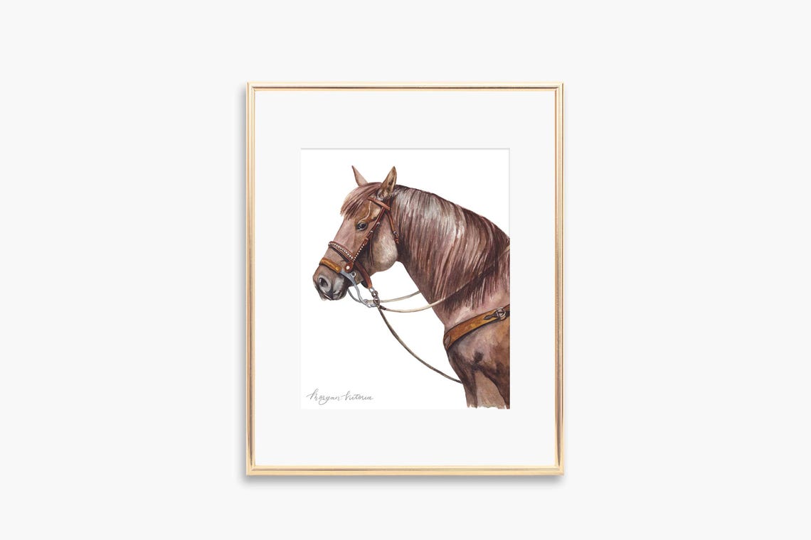 Brown Horse Watercolor Portrait Bridle Equestrian Artwork Poster